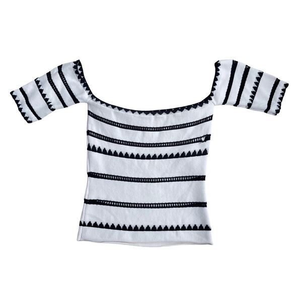 Ronny Kobo White Black Off Shoulder Stretchy Knit Top - Size XS - Picture 2 of 12